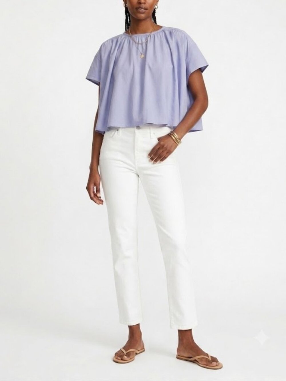 ZARA Boxy Poplin Top Medium Light Blue Cropped Dolman Sleeve Mixed Media Blouse